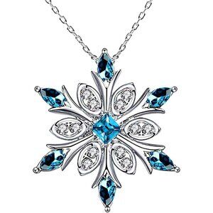 Sterling Silver Snowflake Necklace Blue Crystals Adjustable Chain Women